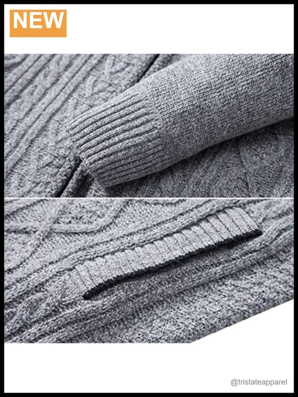 Men's Full Zip Cardigan Sweater Soft Fleece Lined Cable Pattern Knit
